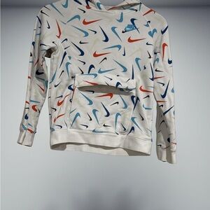 Nike White Hoodie with Colorful Swooshes